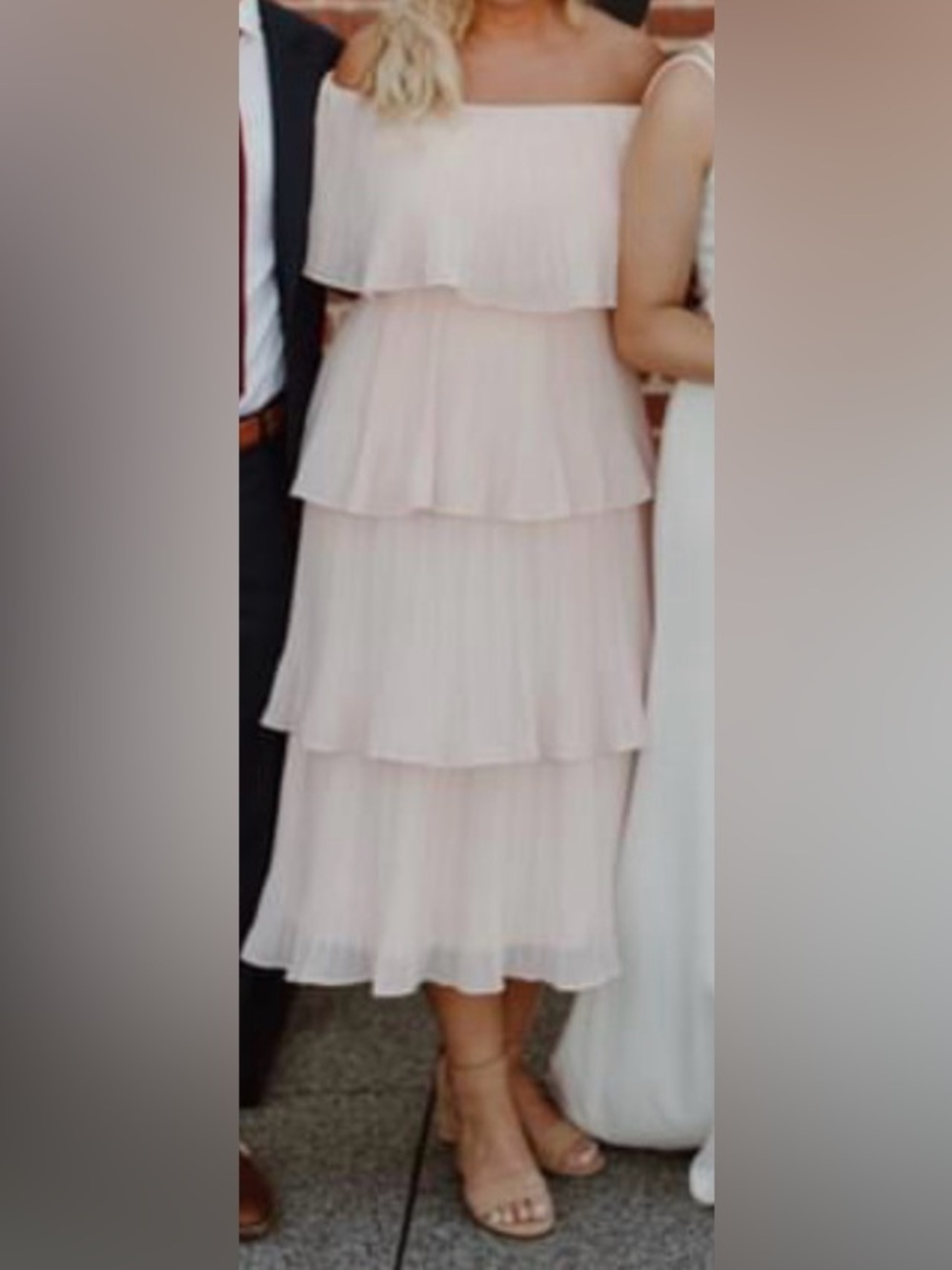 Lulu's Blush Pink Off-Shoulder Tiered Midi Dress
